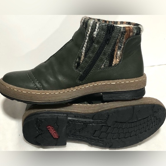 Rieker Green Ankle Boots with Striped Detail - Picture 3 of 10